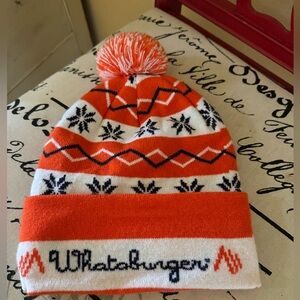 Whataburger Beanie Orange and Blue with Pom Pom EUC